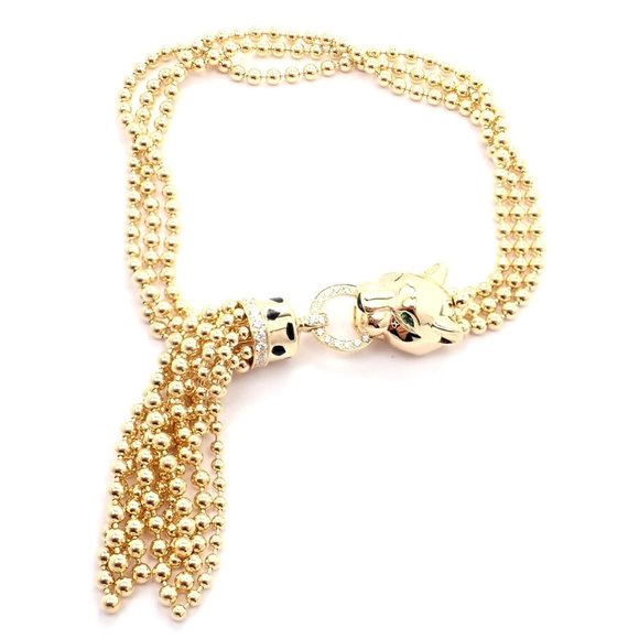 Authentic Panthere De Cartier Panther 18k Yellow Gold Diamond Tsavorite Bracelet - Picture 11 of 12